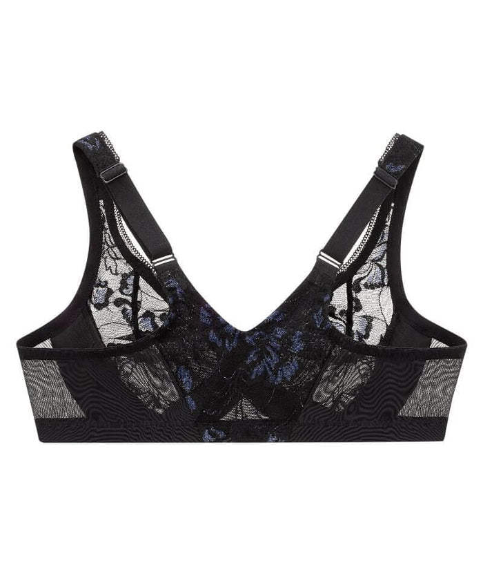 Glamorise Lacey T-Back Front-Closure WonderWire Bra - Black Bras