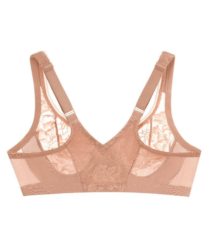 Glamorise Lacey T-Back Front-Closure WonderWire Bra - Cappuccino Bras