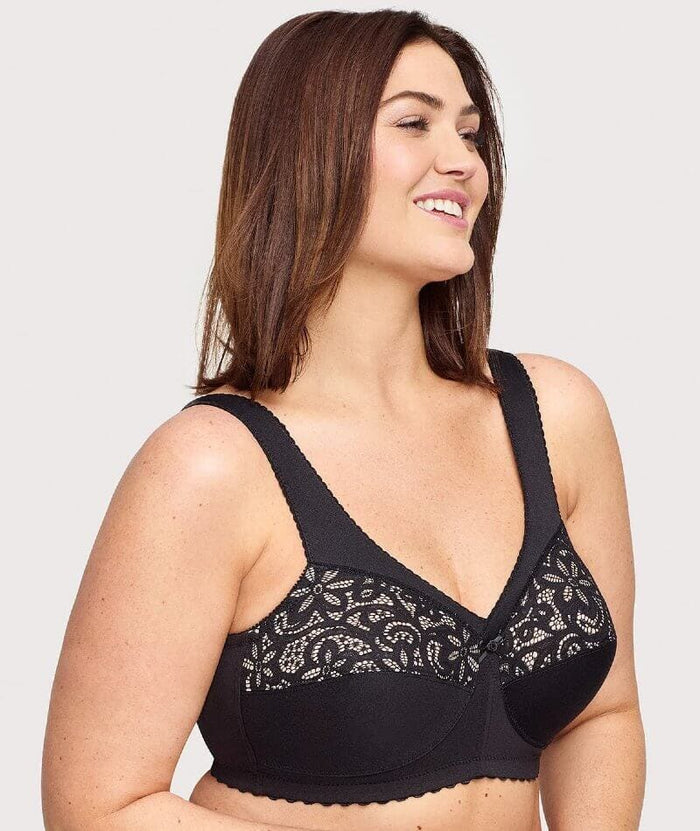 Glamorise Magiclift Cotton Support Wire-Free Bra - Black Bras