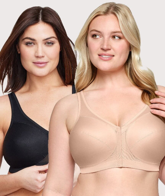 Glamorise Magiclift Front-Closure Posture Back Wire-Free Bra 2 Pack - Black/Cafe Bras