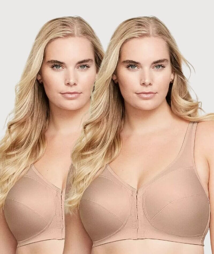 Glamorise Magiclift Front-Closure Posture Back Wire-Free Bra 2 Pack - Cafe Bras