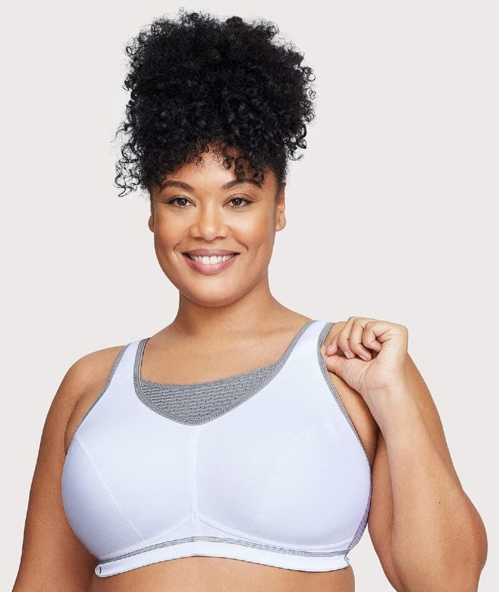 Glamorise No-Bounce Camisole Elite Wire-Free Sports Bra - White/Gray Bras