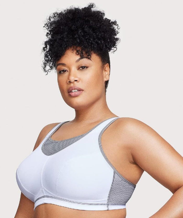 Glamorise No-Bounce Camisole Elite Wire-Free Sports Bra - White/Gray Bras