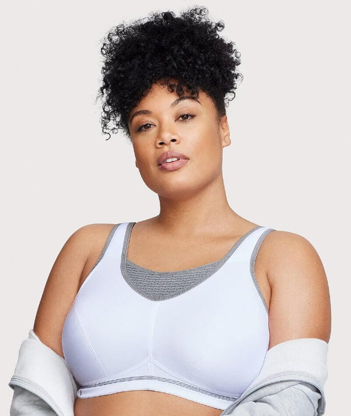 Glamorise No-Bounce Camisole Elite Wire-Free Sports Bra - White/Gray Bras