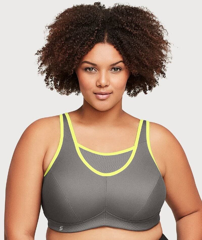Glamorise No-Bounce Camisole Wire-Free Sports Bra - Gray/Yellow Bras