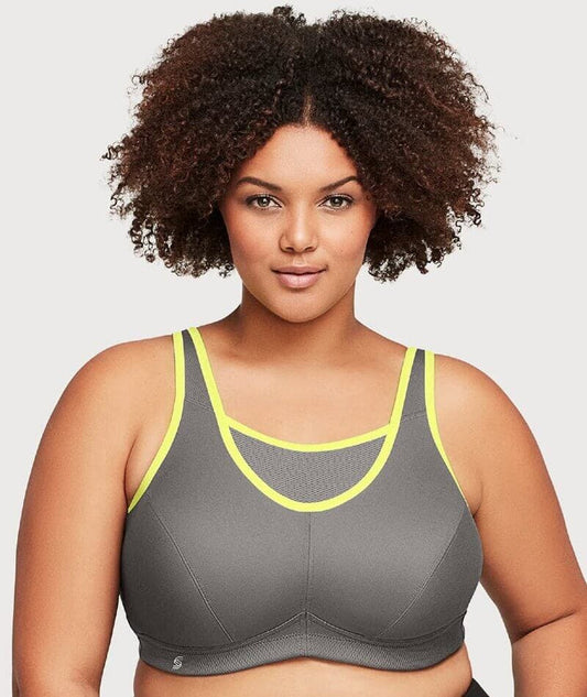 Glamorise No-Bounce Camisole Wire-Free Sports Bra - Gray/Yellow Bras