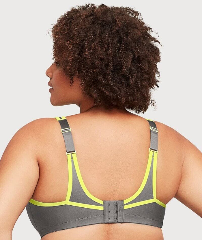 Glamorise No-Bounce Camisole Wire-Free Sports Bra - Gray/Yellow Bras