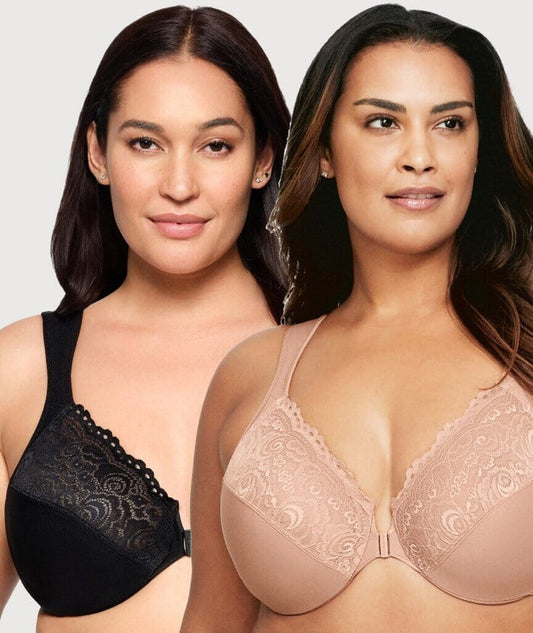Glamorise WonderWire Front-Closure Bra 2 Pack - Black/Cappuccino Bras