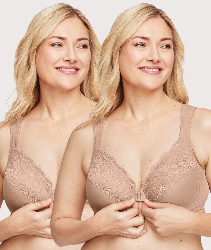 Glamorise WonderWire Front-Closure Bra 2 Pack - Cafe Bras