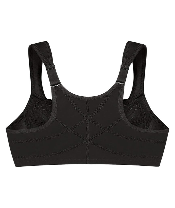 Glamorise WonderWire Front-Closure Posture Back Lace Bra - Black