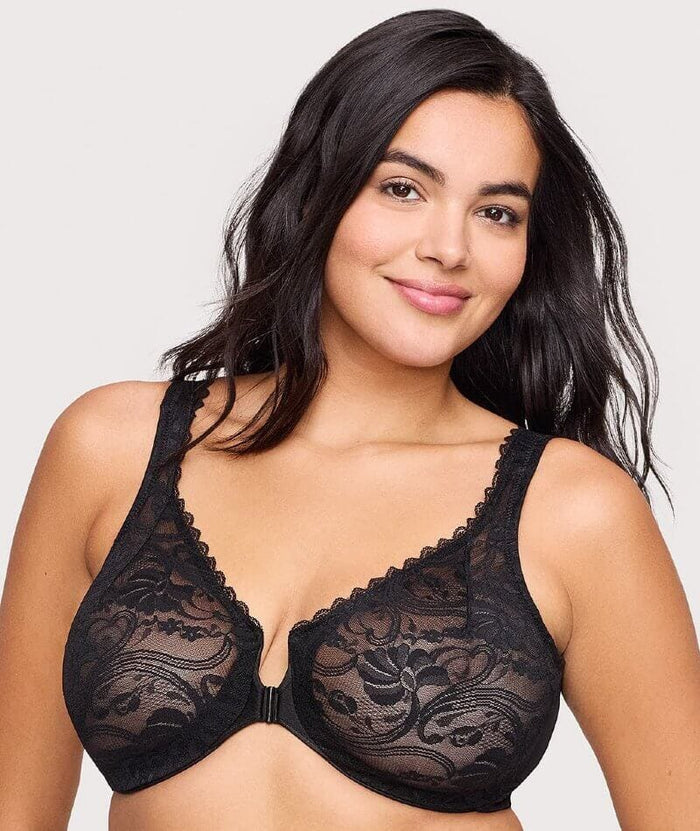 Glamorise WonderWire Front-Closure Stretch Lace Bra - Black Bras