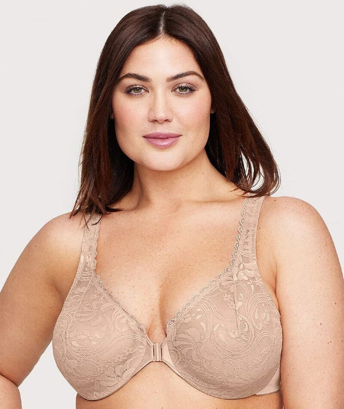 Glamorise WonderWire Front-Closure Stretch Lace Bra - Cafe Bras