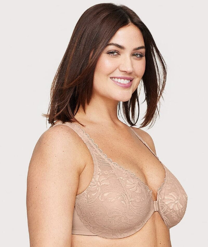 Glamorise WonderWire Front-Closure Stretch Lace Bra - Cafe Bras