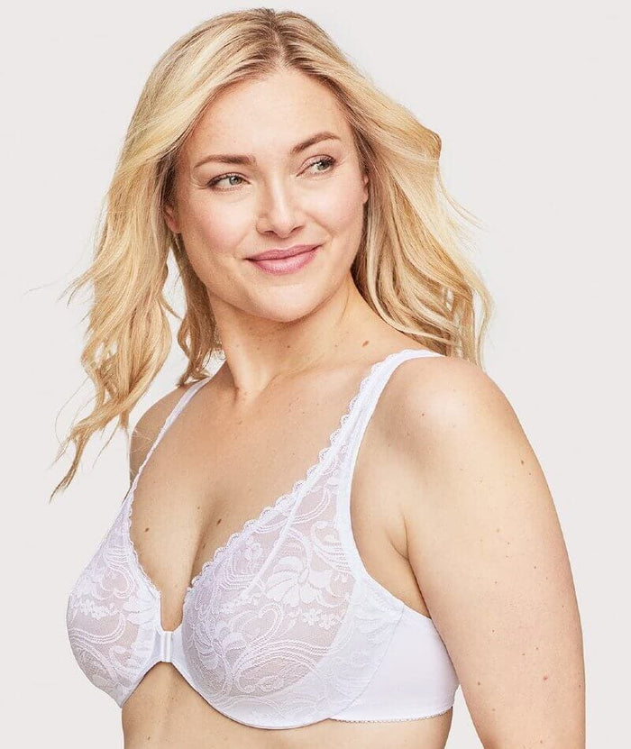 Glamorise WonderWire Front-Closure Stretch Lace Bra - White Bras