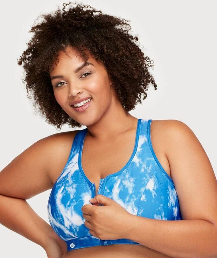 Glamorise Zip Up Front-Closure Wire-Free Sports Bra - Blue Tie-Dye Bras