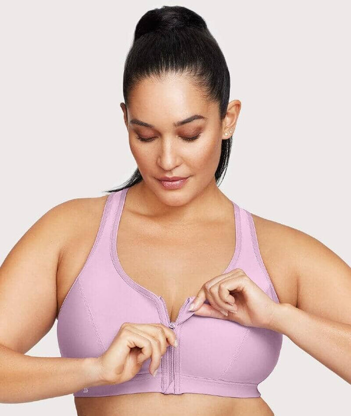 Glamorise Zip Up Front-Closure Wire-Free Sports Bra - Lavender Bras