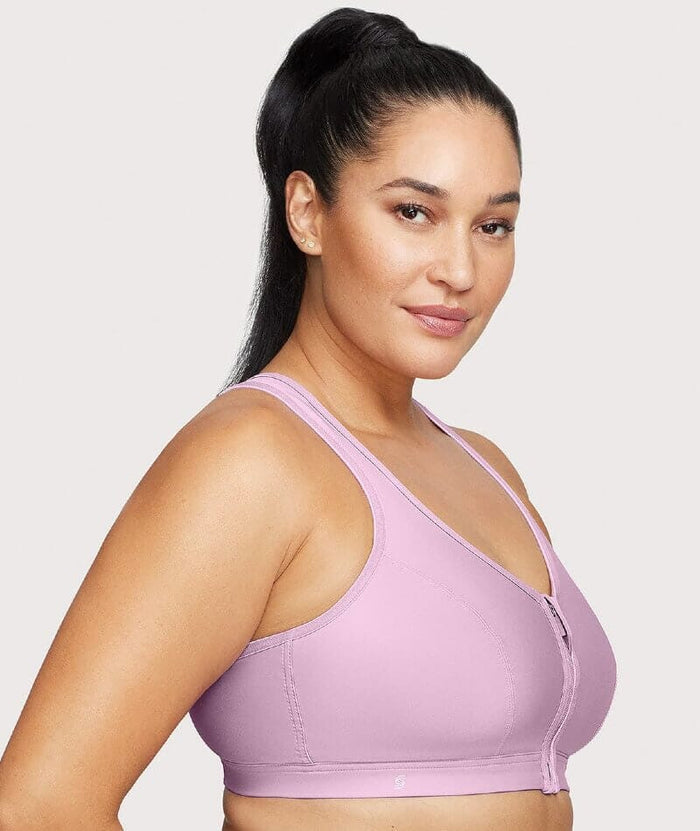 Glamorise Zip Up Front-Closure Wire-Free Sports Bra - Lavender Bras