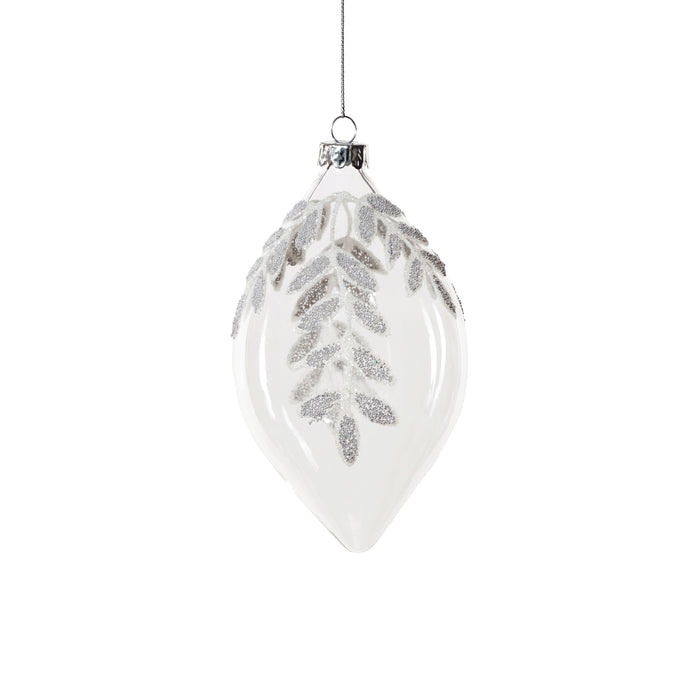 Glass Ornament with Beaded Leaf Design - White