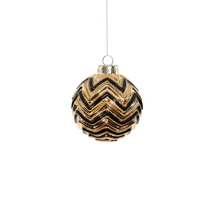 Gold & Black Zigzag Design Glass Ball Ornament