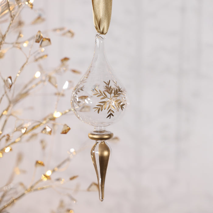 Gold Trimmed Artisan Blown Glass Finial Ornament - 2 Assorted Pieces