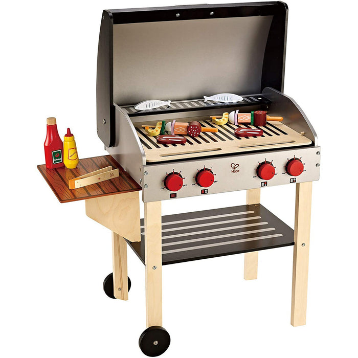 Hape Gourmet Grill with food items and condiments on a white background