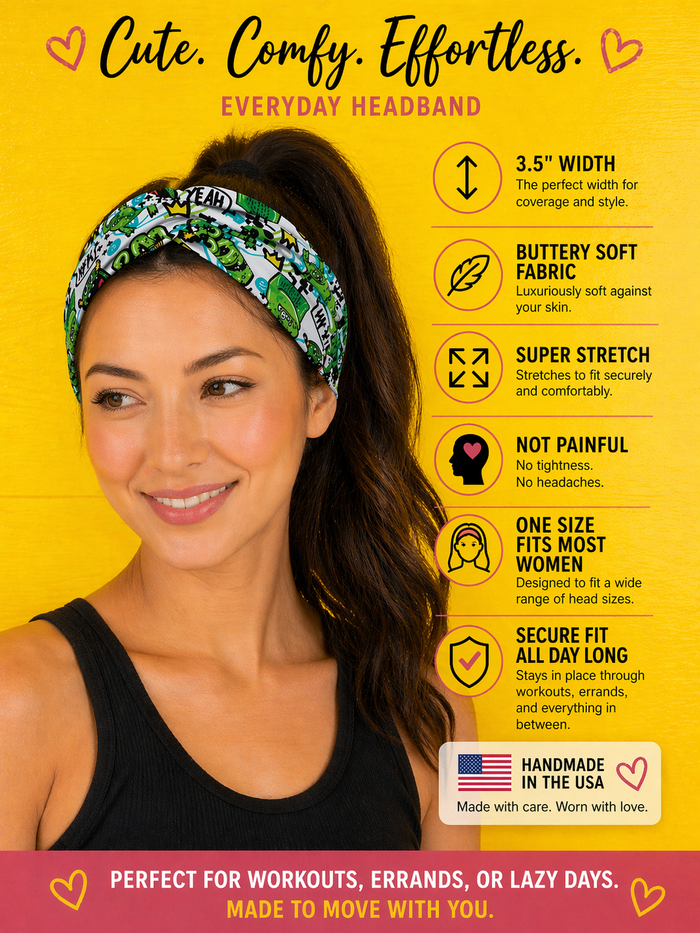 graffiti goblins poly spandex knot headband feature graphic 3.5 inch wide buttery soft stretch