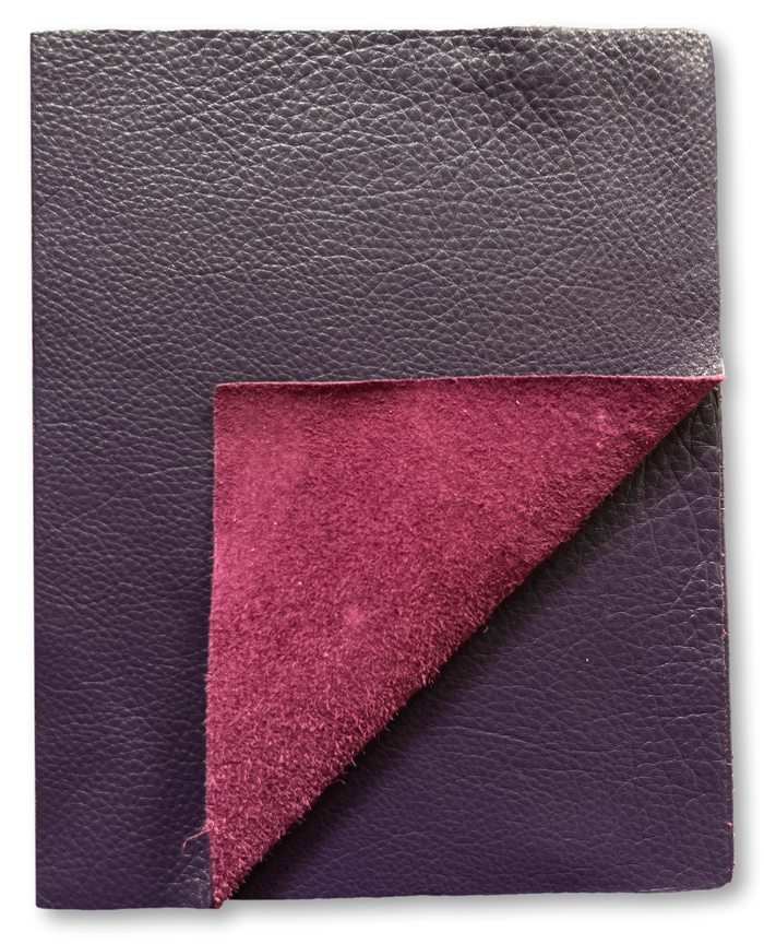Close-up of Grape Cowhide Leather Sheets, 8.5 × 11 in showing grain, texture, and finish