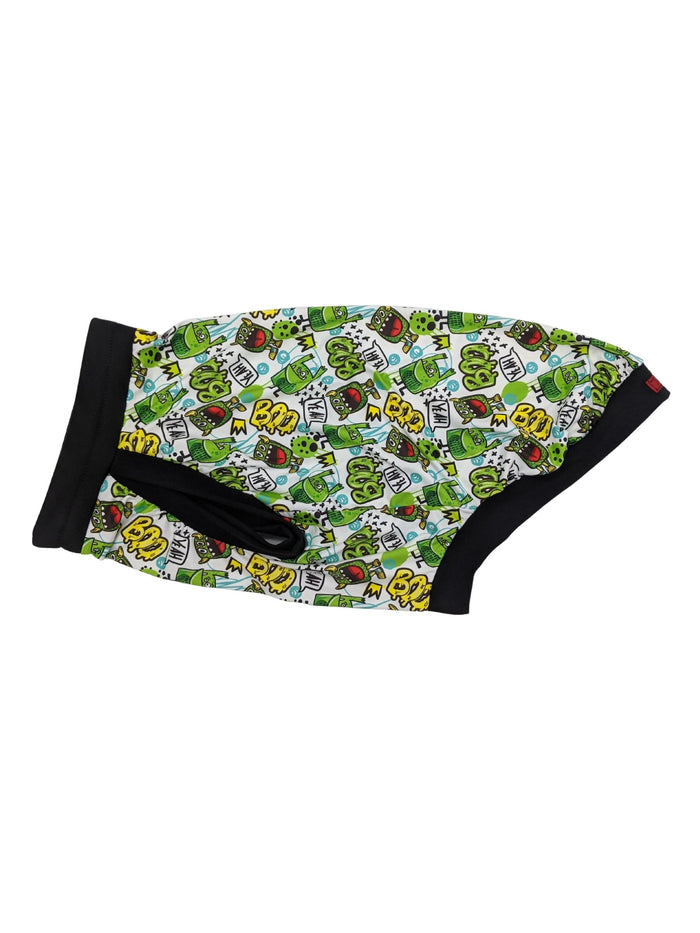 Jax & Molly's green graffiti goblin dog pajamas