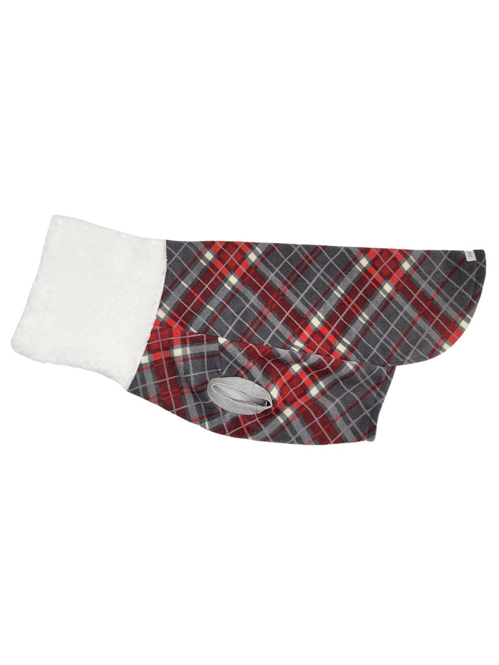 Grey and Red Plaid Dog Sweater with Faux Sherpa Turtleneck - Made to Order
