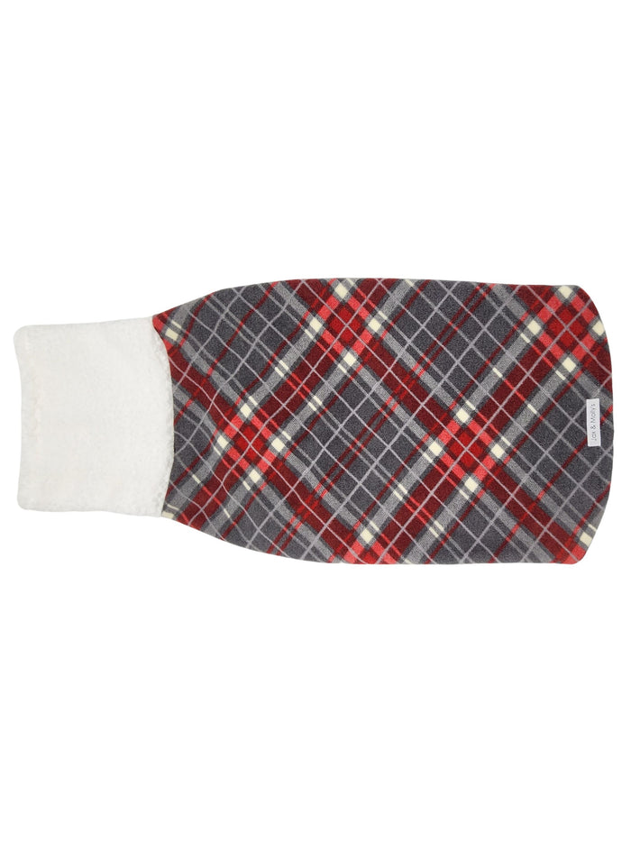 Grey and Red Plaid Dog Sweater with Faux Sherpa Turtleneck - Made to Order