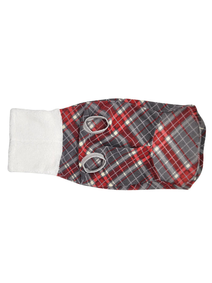 Grey and Red Plaid Dog Sweater with Faux Sherpa Turtleneck - Made to Order