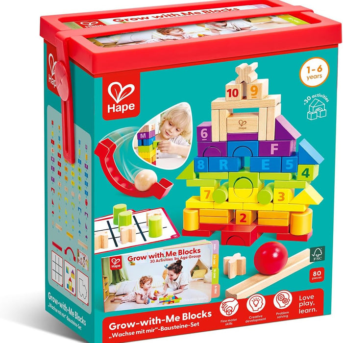 Hape Grow with Me Blocks toy set packaging on a white background