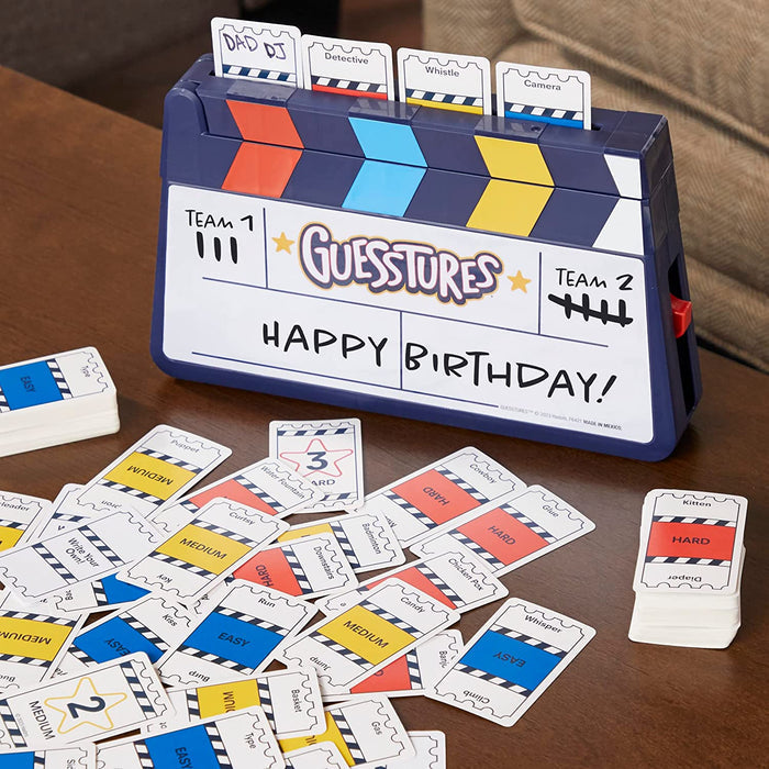 Contents of Guesstures on a wooden brown coffee table