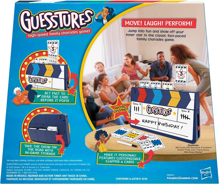Back of the Guesstures box on a white background