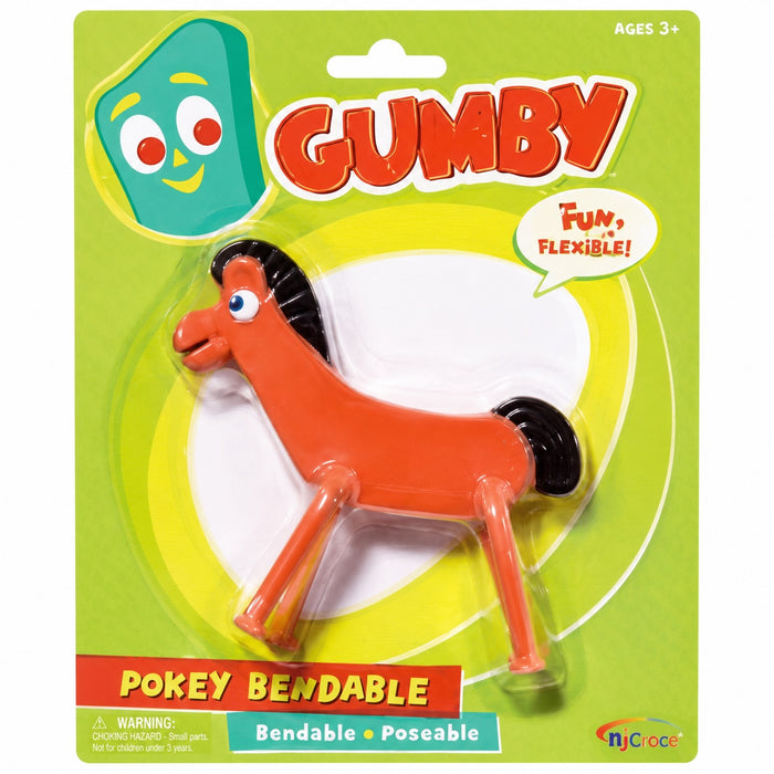 Gumby bendable toy in packaging with 'Gumby' branding and colorful design.