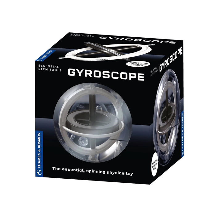Box of a gyroscope toy with branding on a white background