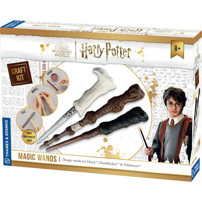 Harry Potter magic wands craft kit packaging with wands and a character illustration.