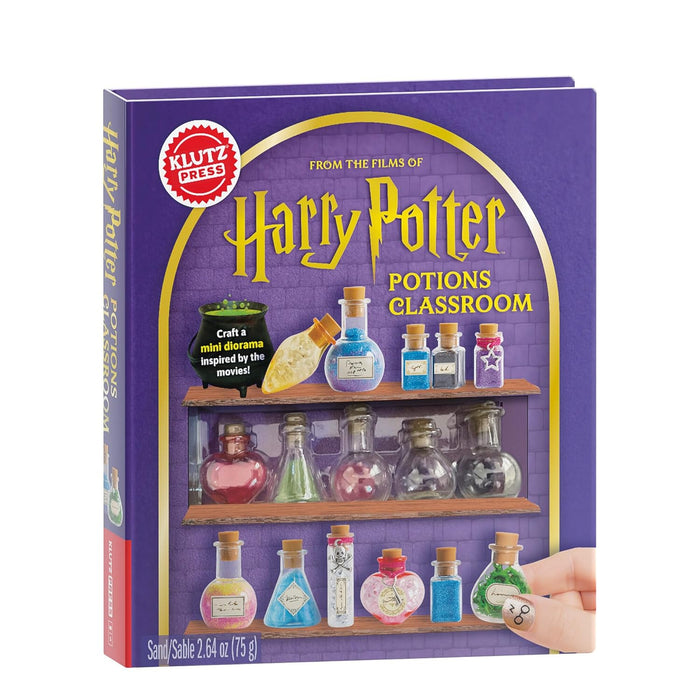 Harry Potter potions classroom set packaging with colorful bottles on a purple background