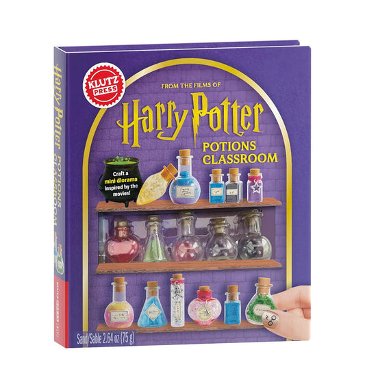Harry Potter potions classroom set packaging with colorful bottles on a purple background