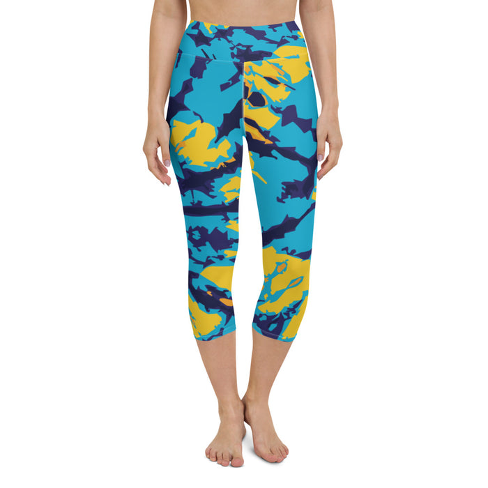 High Waist Blue & Yellow Yoga Capri Leggings