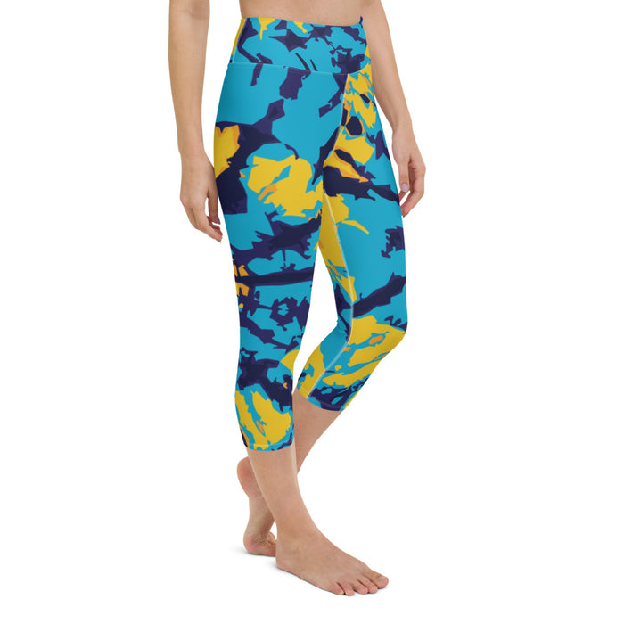 High Waist Blue & Yellow Yoga Capri Leggings