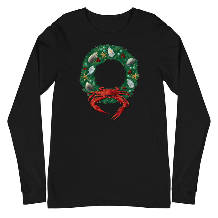 Holiday Crab Wreath, Unisex Long Sleeve Tee