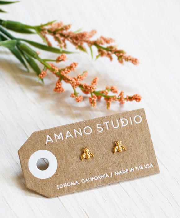 Honey Bee Stud Earrings in Gold