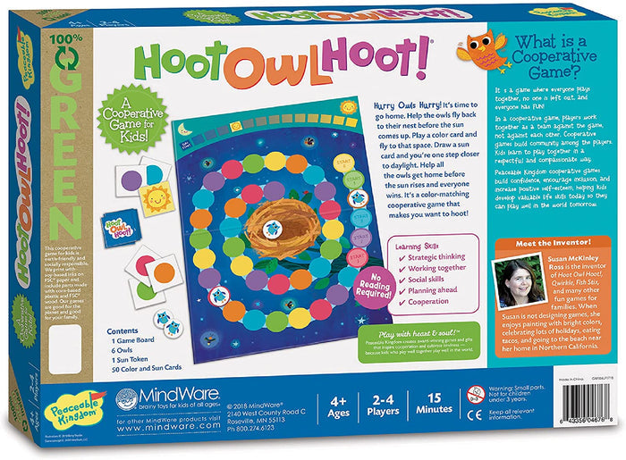 Back of the box for Hoot Owl Hoot!