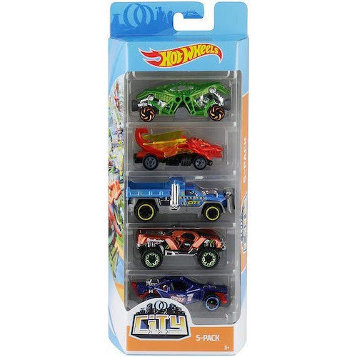 5 pack of Hot Wheels packaging on a white background