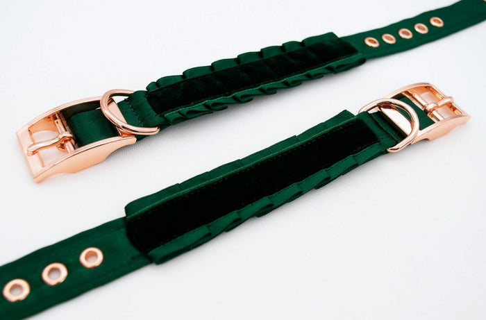 Hunter Green Velvet and Rose Gold Cuffs
