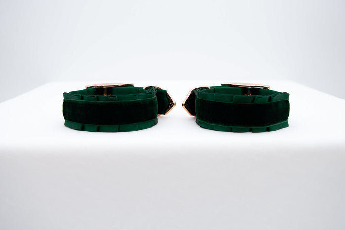 Hunter Green Velvet and Rose Gold Cuffs