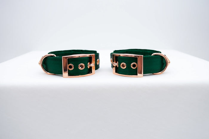 Hunter Green Velvet and Rose Gold Cuffs