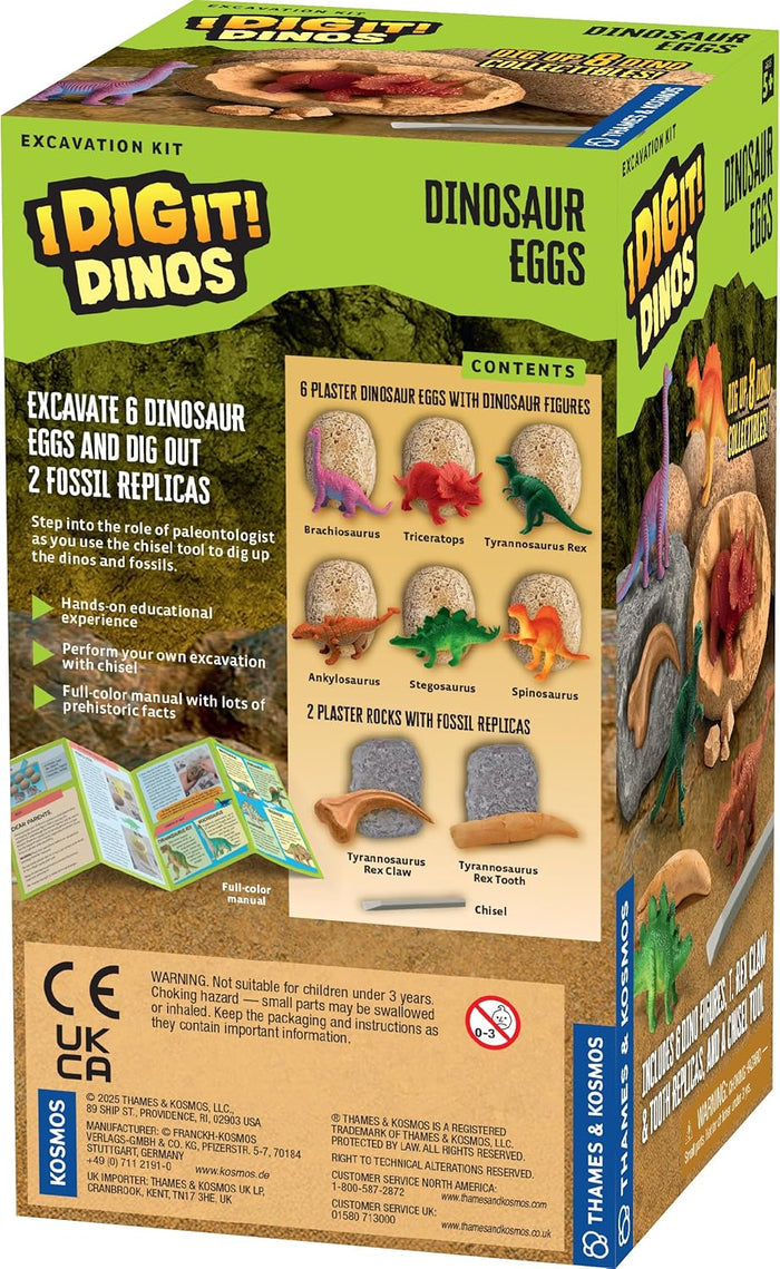 Kosmos I Dig It! Dinos dinosaur excavation kit packaging with colorful graphics and text.