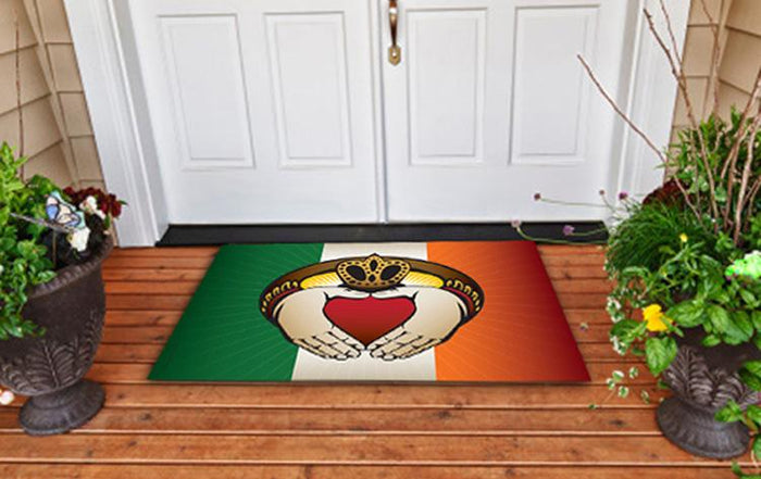 Irish Claddagh Door Mat in front of door